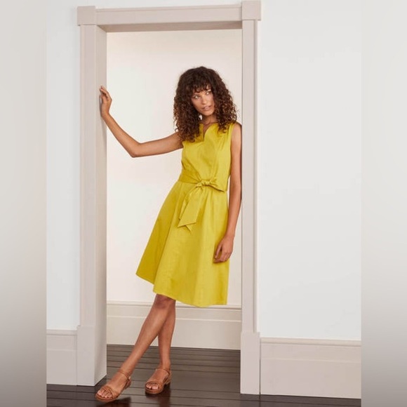 Boden Mischa Belted Chartreuse Dress Size 12 Sleeveless Pockets Stretchy W0588 - Picture 1 of 15